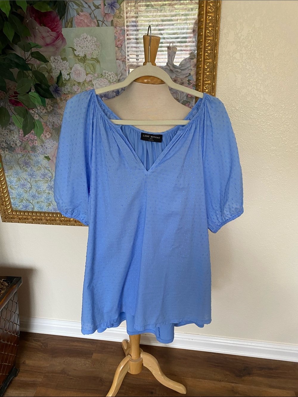 Lane Bryant Light Blue Puff Sleeve V-Neck Blouse